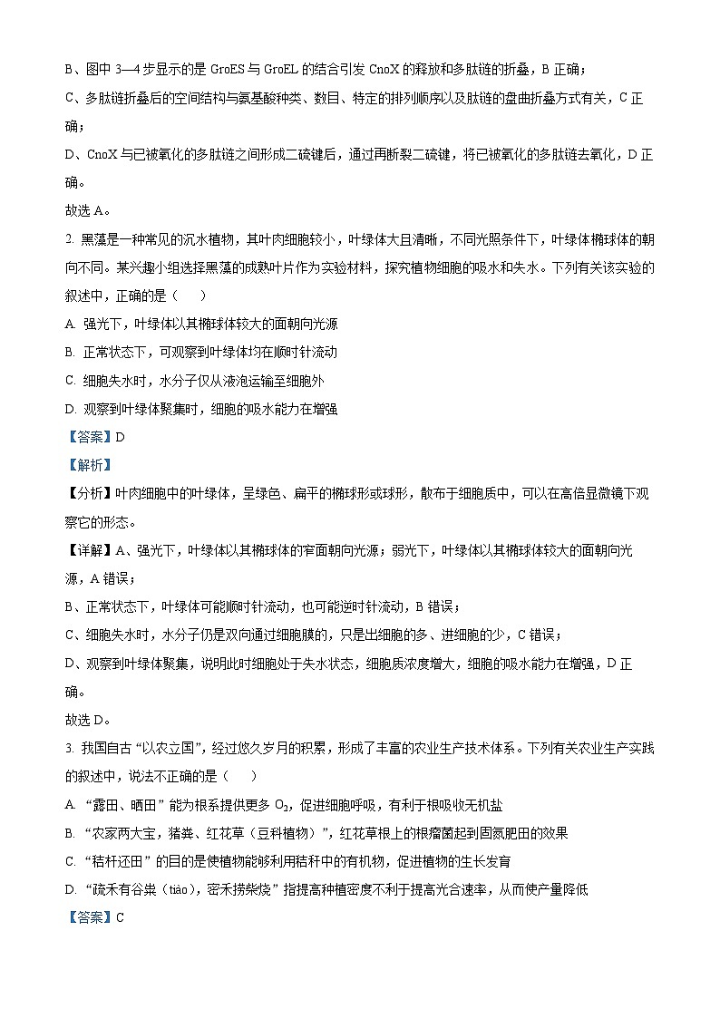 2024届湖南省张家界市2024年高三二模生物试题  Word版含解析第2页