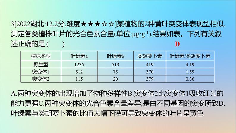 2025版高考生物一轮复习真题精练第三章细胞的能量供应和利用第10练光合作用与能量转化课件06