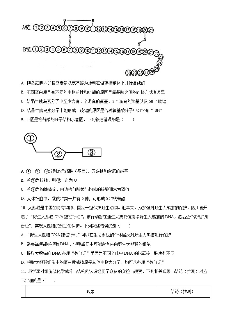 安徽省宣城市2023-2024学年高一上学期1月期末生物试卷（Word版附解析）03
