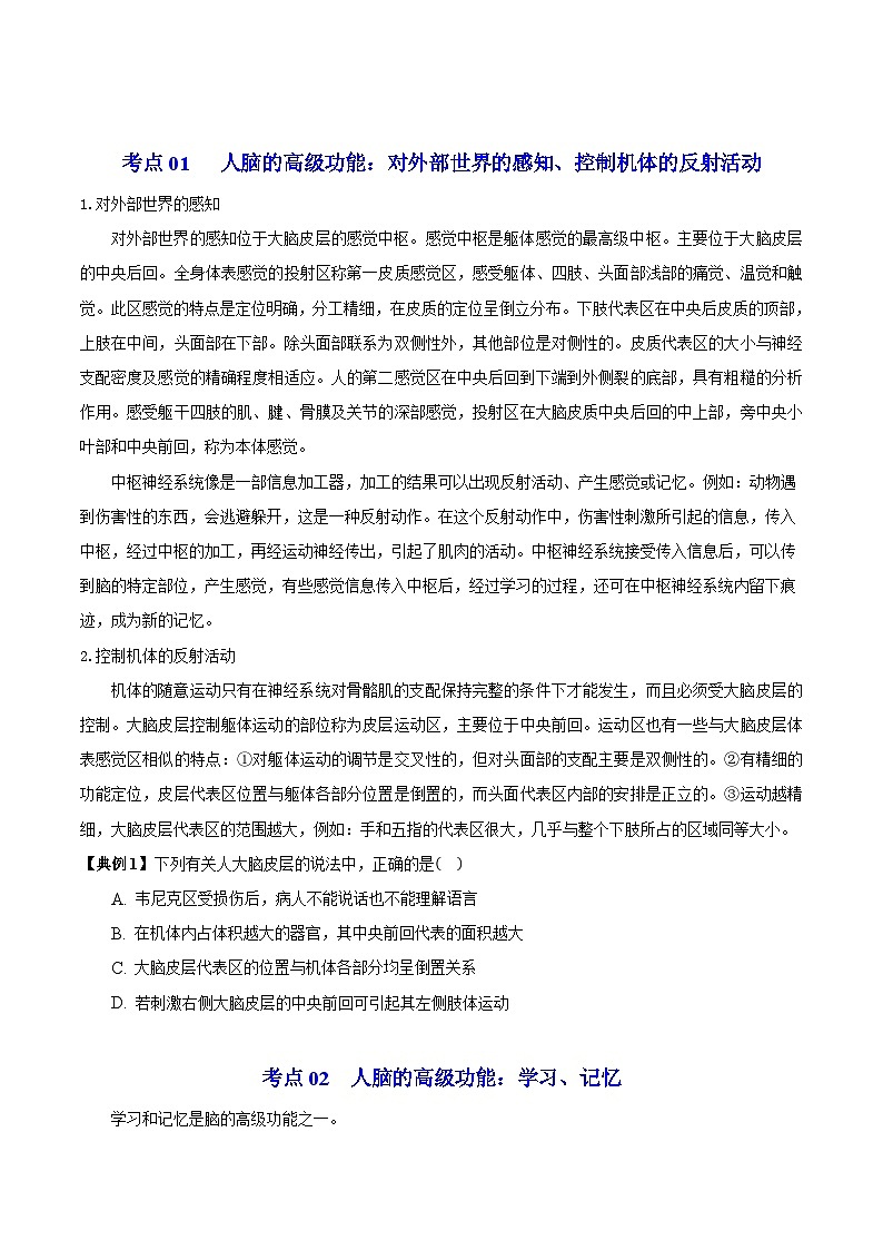 2.5 人脑的高级功能-高二生物同步精品讲义（人教版选择性必修1）03
