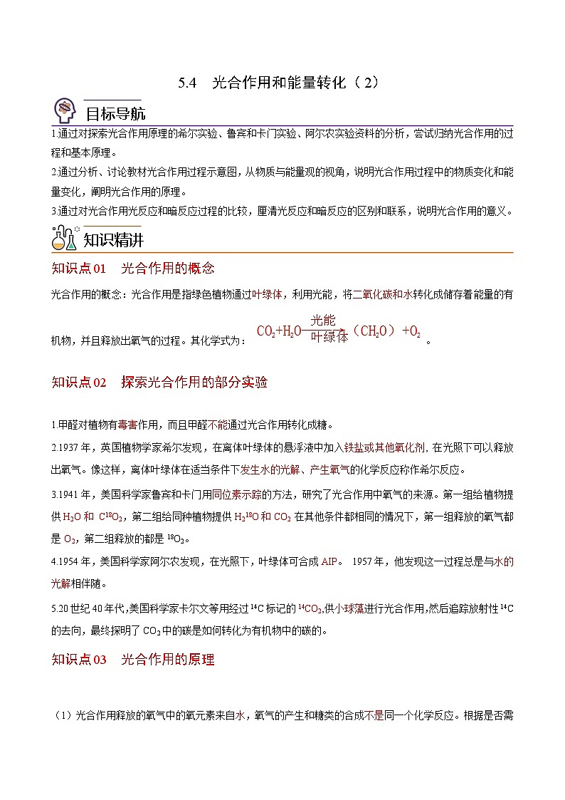 5.4 光合作用和能量转化（第2课时）-高一生物同步精品讲义（人教必修1）01