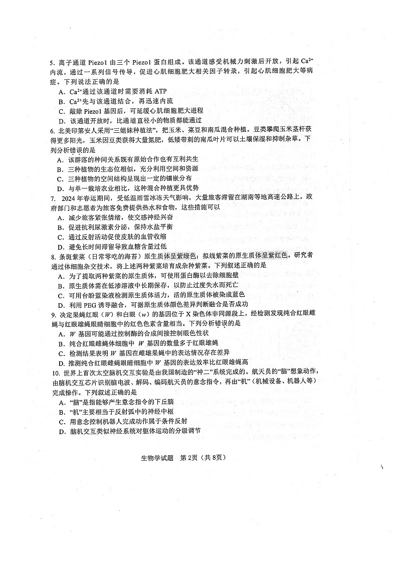 2024届广东省江门市高三一模考试生物试题02