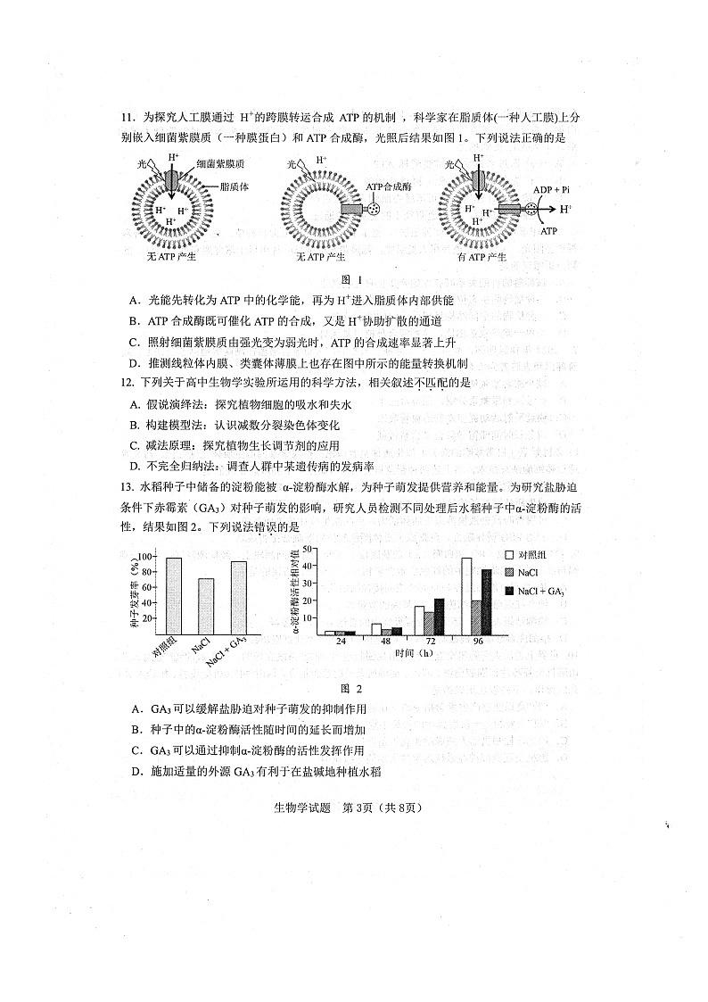 2024届广东省江门市高三一模考试生物试题03