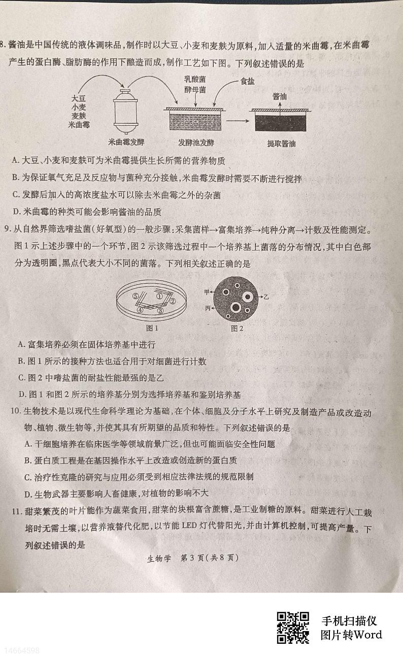 吉林省白山市2024届高三下学期二模考试生物试题03