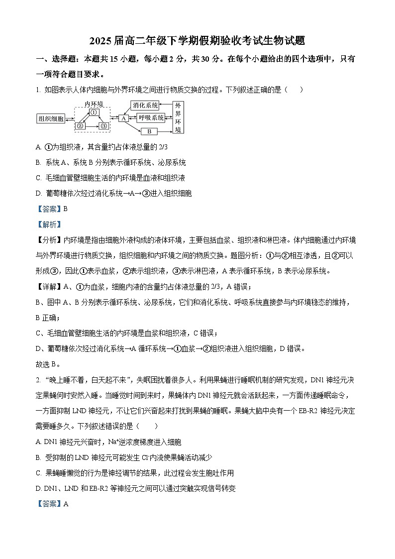 辽宁省本溪市一中2023-2024学年高二下学期开学生物试题（原卷版+解析版）01