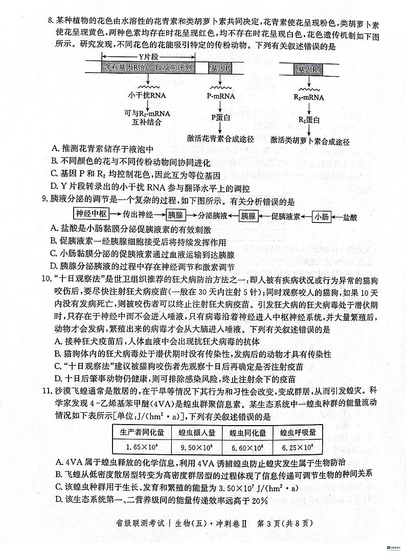 河北省2023-2024学年高三下学期省级联测考试（3月）生物试题第3页