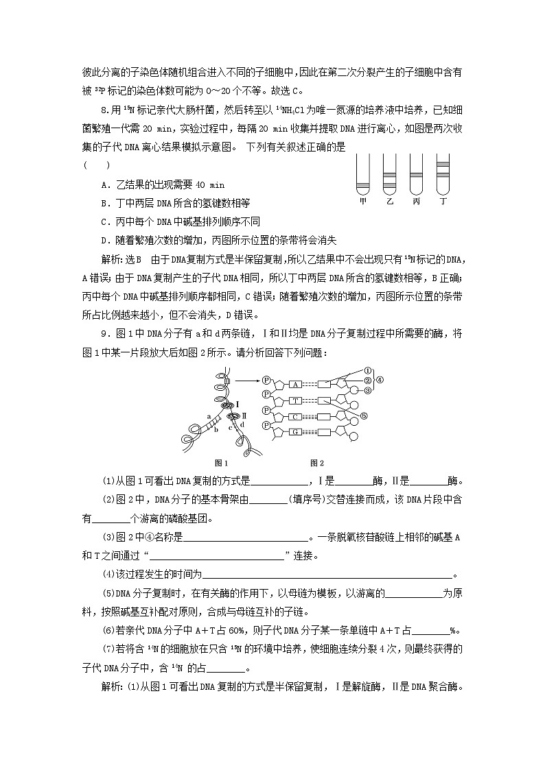 2024春新教材高中生物课时跟踪检测十二DNA的复制基因通常是有遗传效应的DNA片段（人教版必修2）第3页