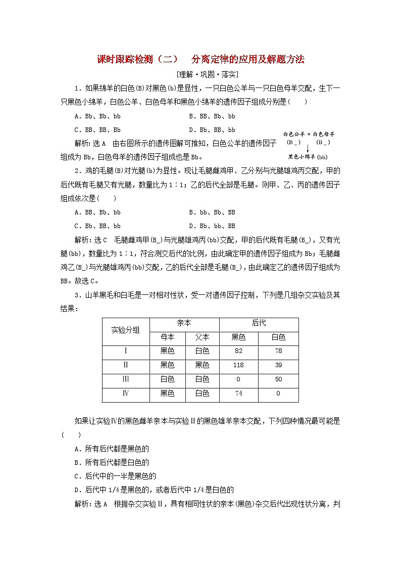2024春新教材高中生物课时跟踪检测二分离定律的应用及解题方法练习（人教版必修2）第1页