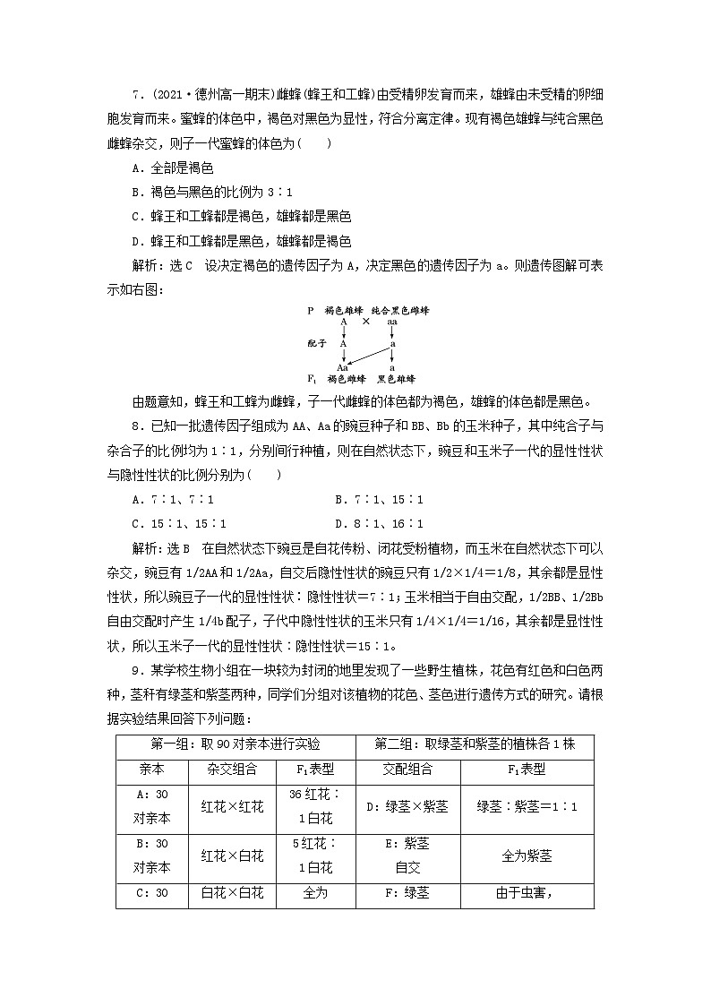 2024春新教材高中生物课时跟踪检测二分离定律的应用及解题方法练习（人教版必修2）第3页