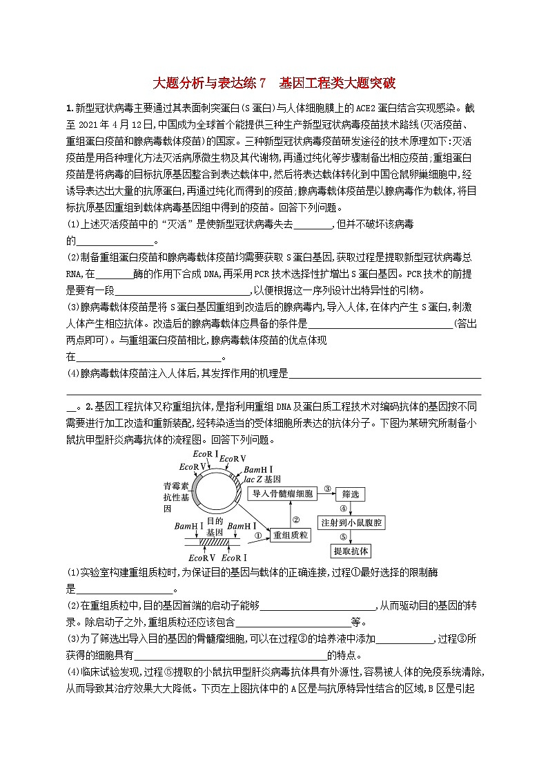2024届新高考生物二轮总复习大题分析与表达练7基因工程类大题突破（附解析）01