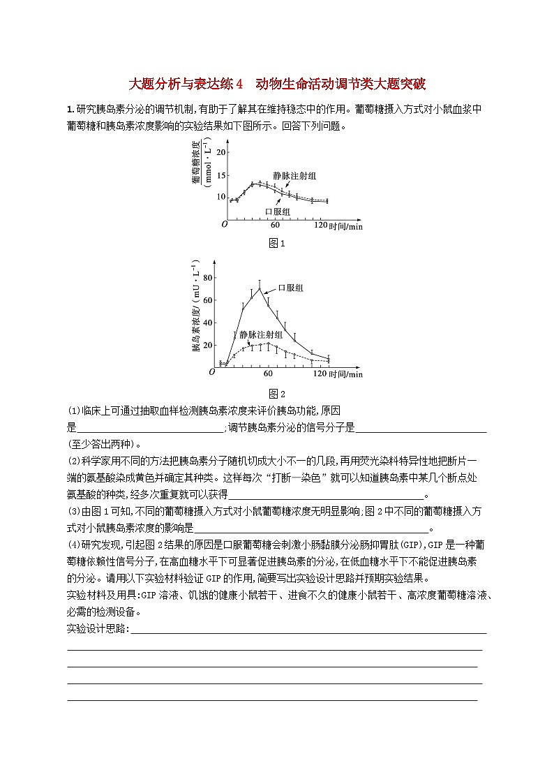 2024届新高考生物二轮总复习大题分析与表达练4动物生命活动调节类大题突破（附解析）01