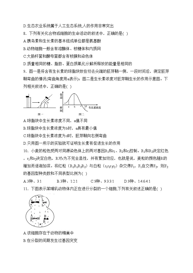 海南省农垦中学2024届高三上学期期末考试生物（B卷）试卷(含答案)第3页