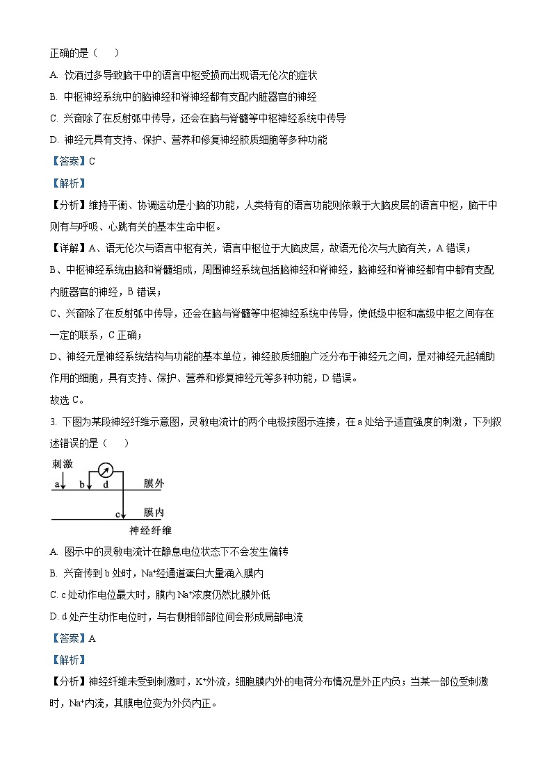 四川省自贡市第一中学2023-2024学年高二下学期开学考试生物试卷（Word版附解析）02