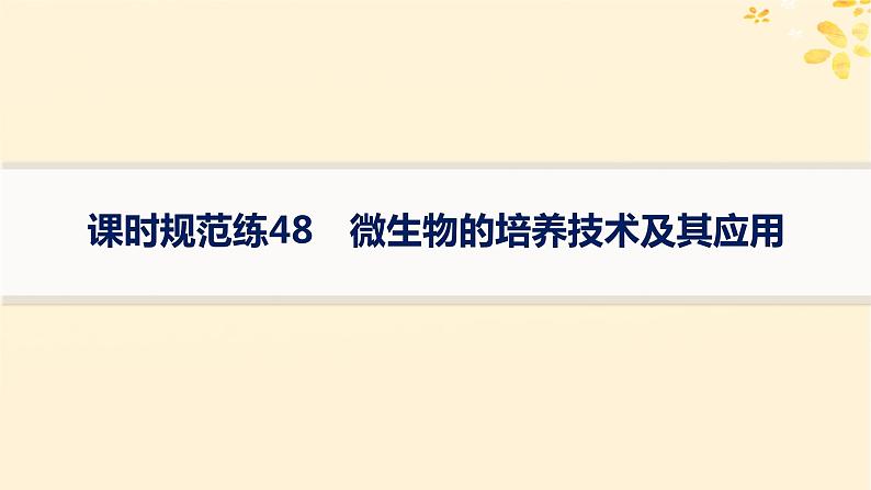 备战2025届新高考生物一轮总复习第10单元生物技术与工程课时规范练48微生物的培养技术及其应用课件第1页