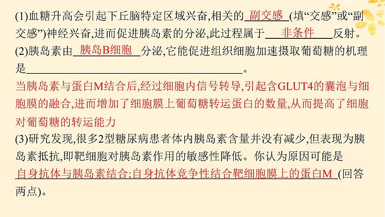 备战2025届新高考生物一轮总复习第8单元稳态与调节情境突破课7糖尿病的致病机理及治疗课件第5页