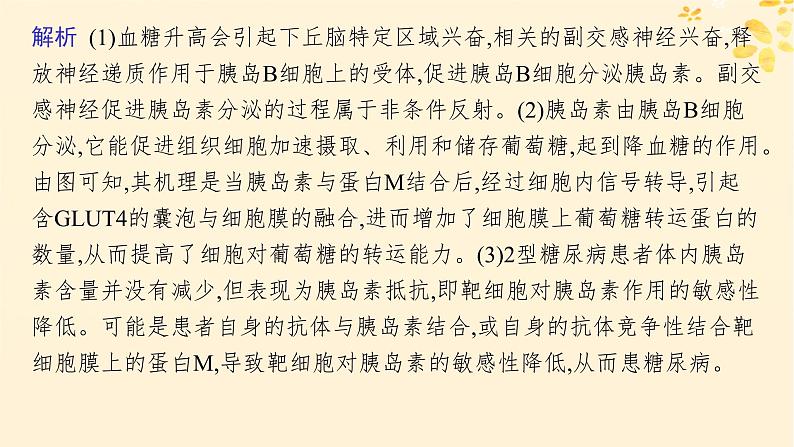 备战2025届新高考生物一轮总复习第8单元稳态与调节情境突破课7糖尿病的致病机理及治疗课件第6页