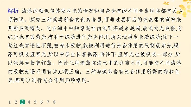 备战2025届新高考生物一轮总复习第3单元细胞的代谢课时规范练13光合作用的色素和原理课件第8页