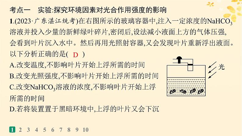 备战2025届新高考生物一轮总复习第3单元细胞的代谢课时规范练14光合作用的影响因素及其应用课件第3页