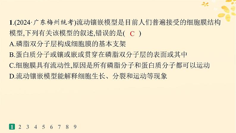 备战2025届新高考生物一轮总复习第2单元细胞的基本结构及物质运输课时规范练5细胞膜课件第3页