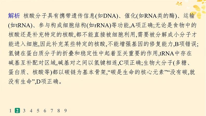 备战2025届新高考生物一轮总复习第1单元细胞的概述细胞的分子组成课时规范练4核酸生物大分子的多样性课件05