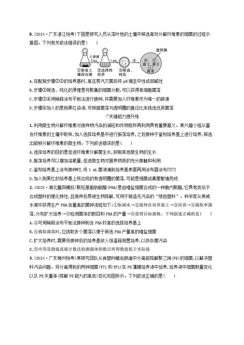备战2025届新高考生物一轮总复习第10单元生物技术与工程课时规范练48微生物的培养技术及其应用（附解析）第3页