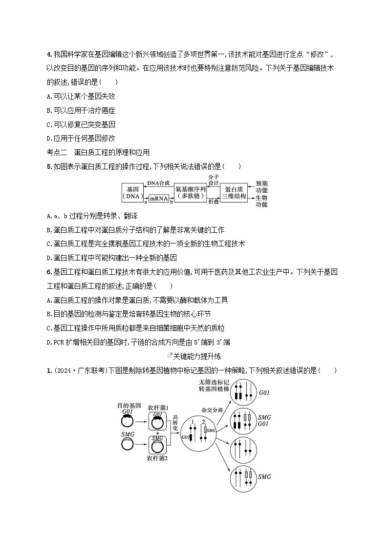 备战2025届新高考生物一轮总复习第10单元生物技术与工程课时规范练53基因工程的应用及蛋白质工程（附解析）第2页