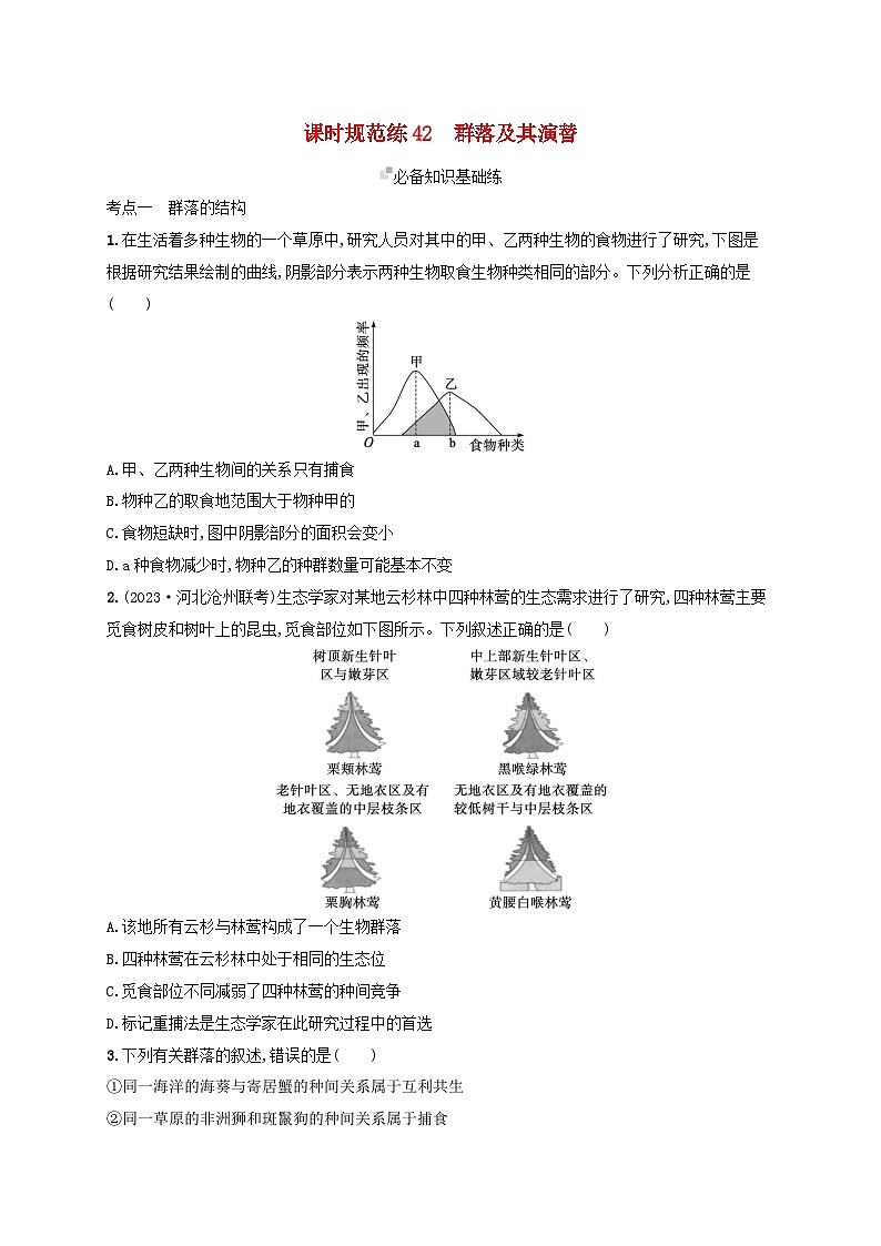 备战2025届新高考生物一轮总复习第9单元生物与环境课时规范练42群落及其演替（附解析）第1页
