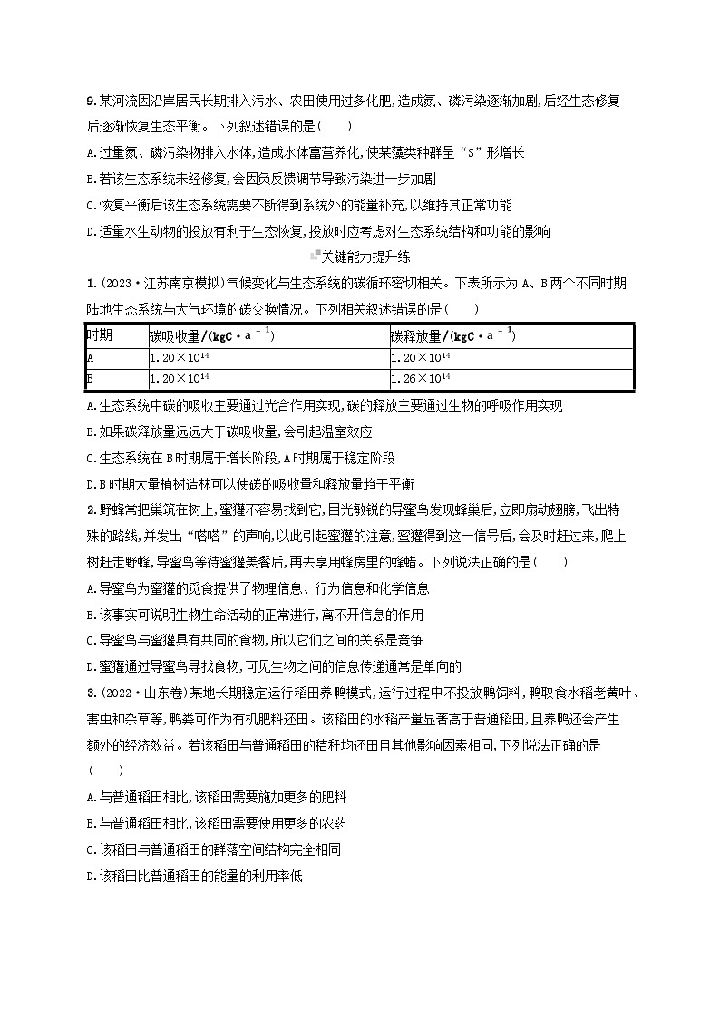 备战2025届新高考生物一轮总复习第9单元生物与环境课时规范练45生态系统的物质循环信息传递及其稳定性（附解析）第3页