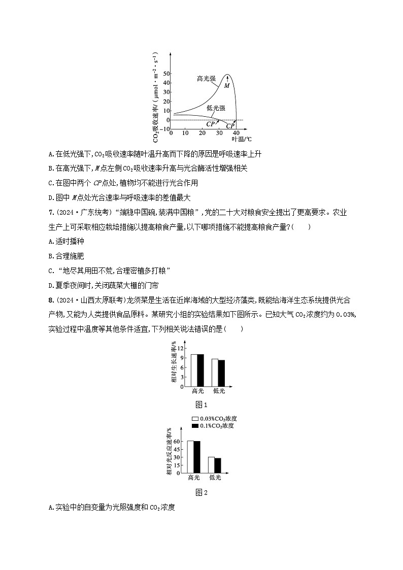 备战2025届高考生物一轮总复习第3单元细胞的代谢课时规范练14光合作用的影响因素及其应用03