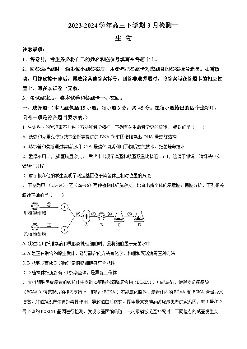 2024漯河高级中学高三下学期3月月考试题生物含解析第1页