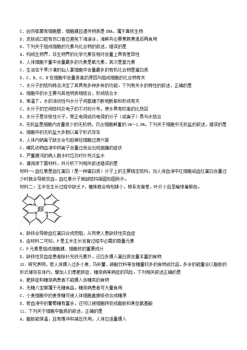 安徽省滁州市九校联盟2023_2024学年高一生物上学期11月期中试题02