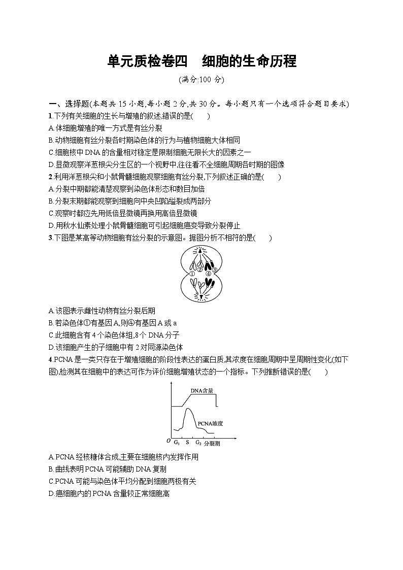2025届高考生物一轮复习专项练习单元质检卷四细胞的生命历程（Word版附解析）第1页