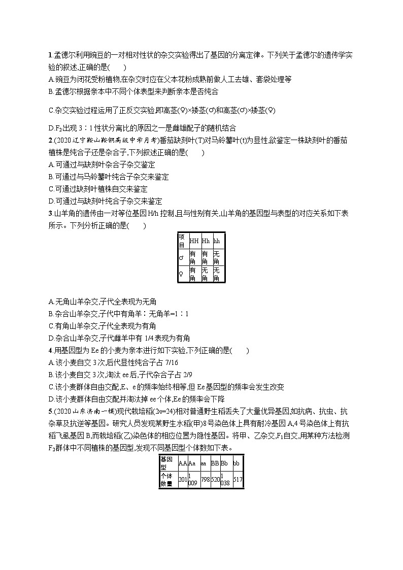 2025届高考生物一轮复习专项练习课时规范练19孟德尔的豌豆杂交实验（一）（Word版附解析）第3页