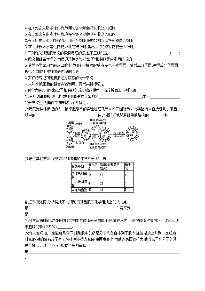 2025届高考生物一轮复习专项练习课时规范练4细胞膜和细胞核（Word版附解析）第2页