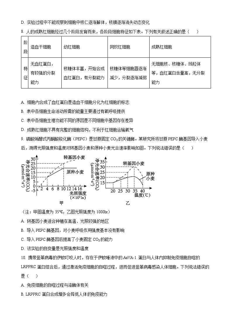 湖北省云学名校联盟2023-2024学年高一下学期3月联考生物试题（原卷版）第3页