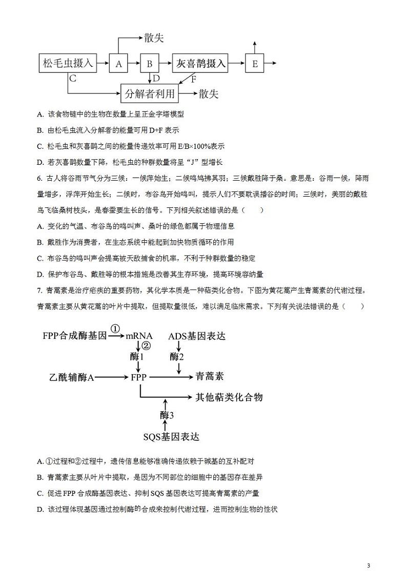 2024届安徽省合肥市高三一模生物试题无答案03