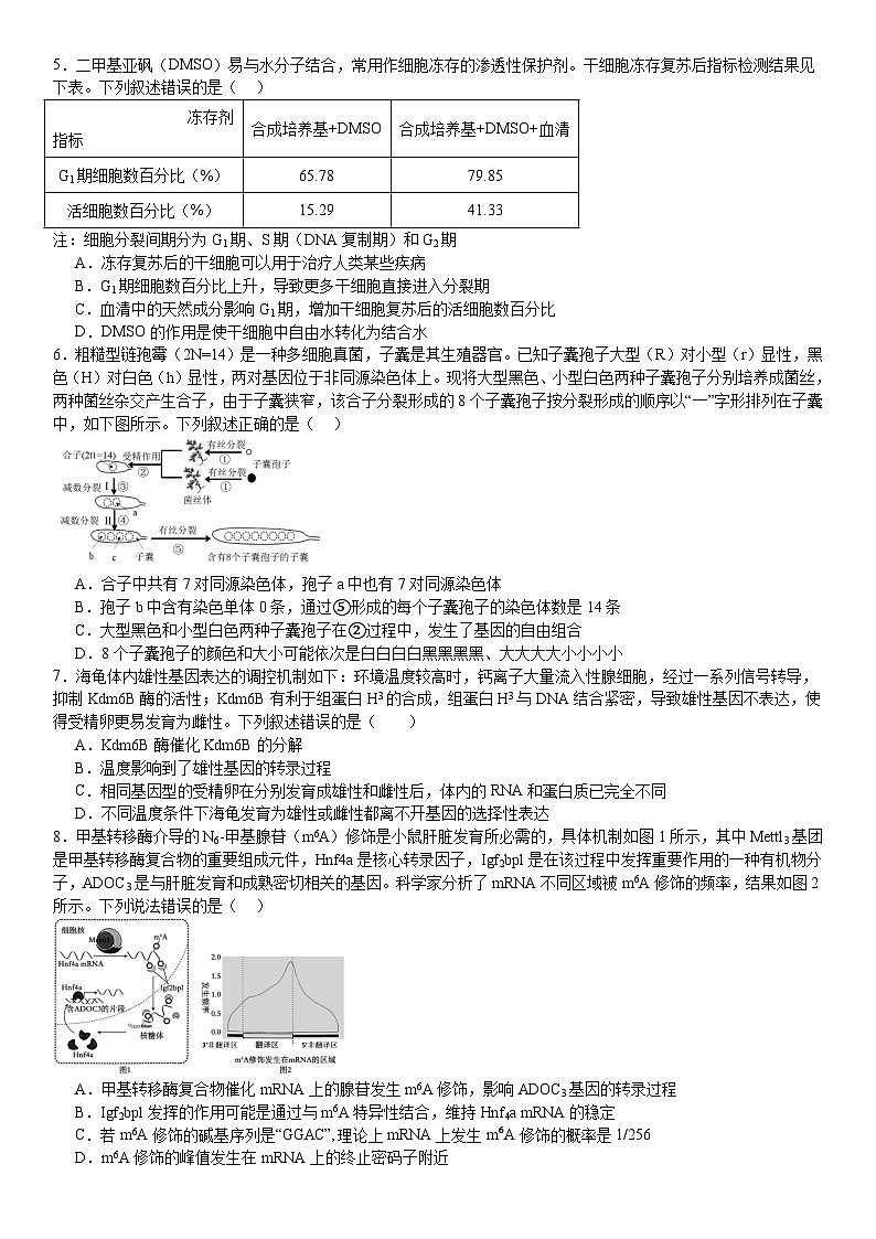 浙江省杭州二中五校2023-2024学年高三下学期联考生物试题02