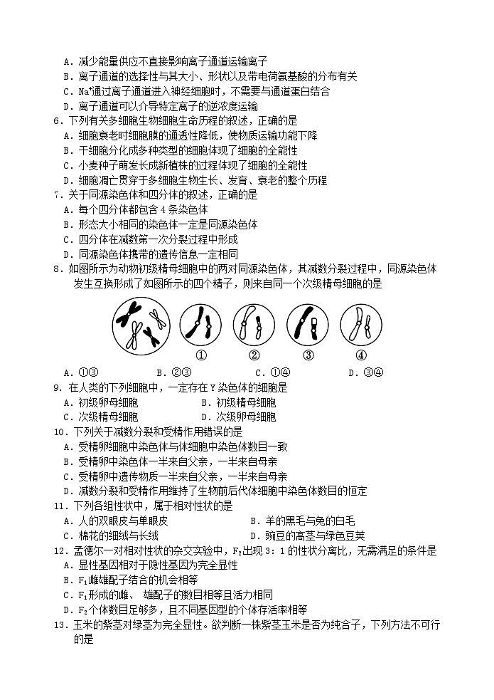 江苏省盐城市五校联考2023-2024学年高一下学期3月月考生物试卷（Word版附答案）第2页