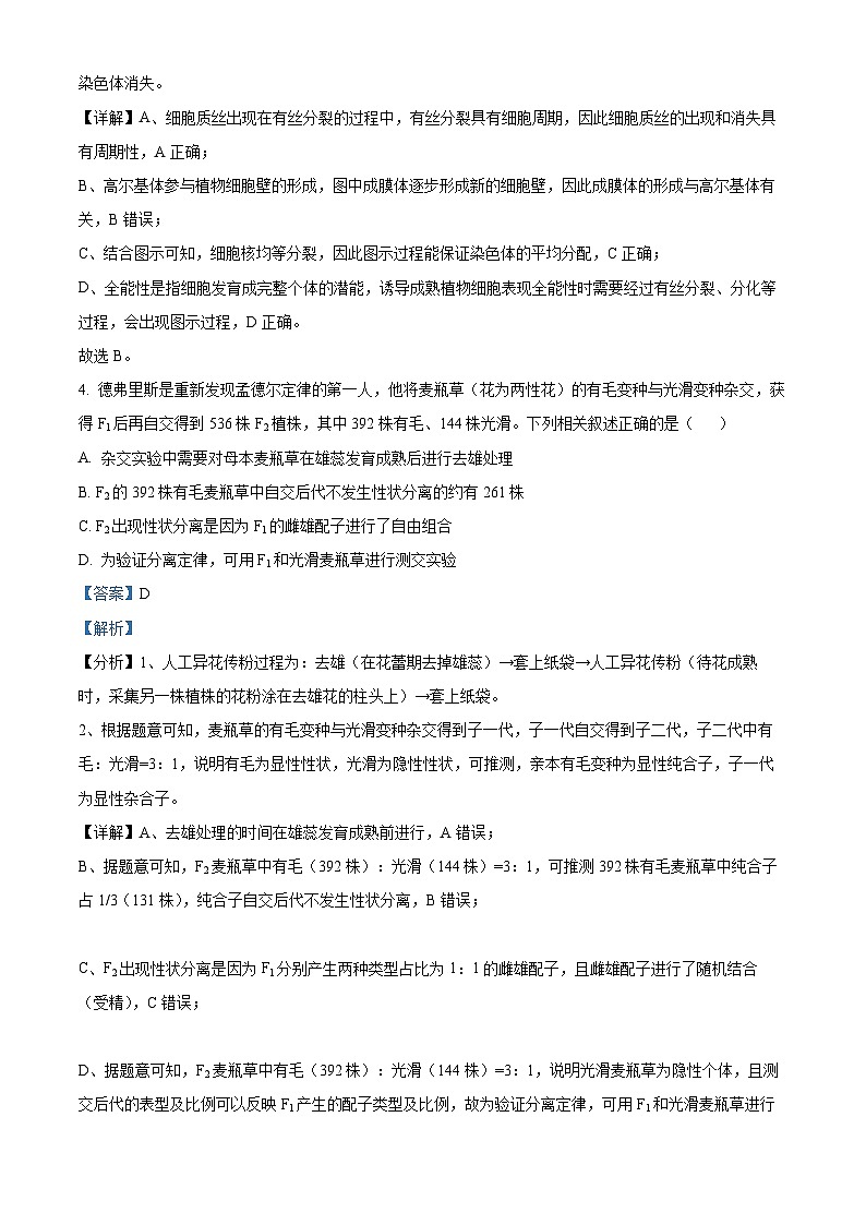精品解析：广东省深圳市龙华区致理中学2023-2024学年高一下学期3月月考生物试题（解析版）第3页