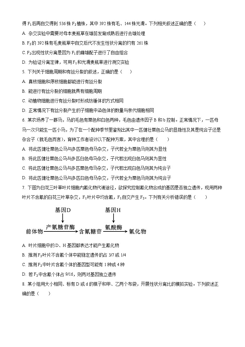 精品解析：广东省深圳市龙华区致理中学2023-2024学年高一下学期3月月考生物试题（原卷版）第2页