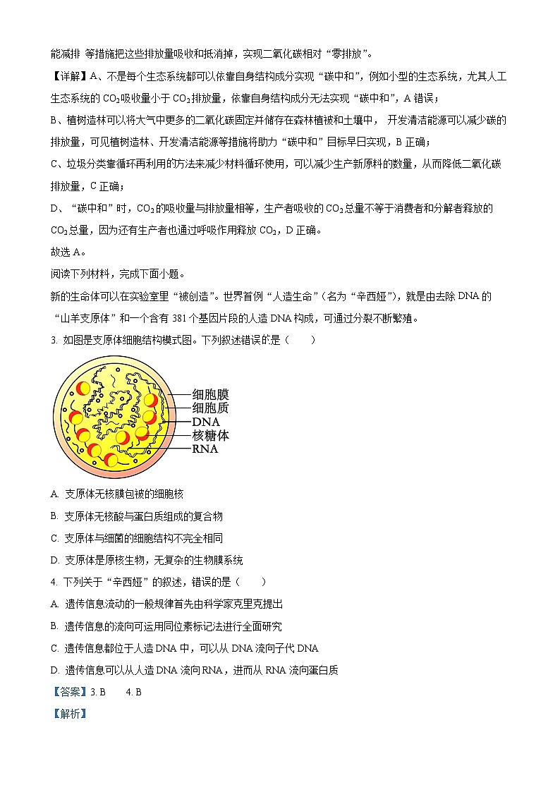 2024届浙江省宁波市十校高三下学期3月联考（二模）生物试题  Word版含解析第2页