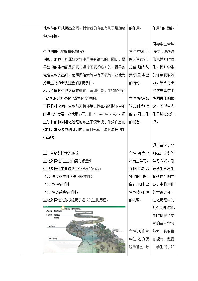 新教材同步备课2024春高中生物第6章生物的进化6.4协同进化与生物多样性的形成教案新人教版必修203