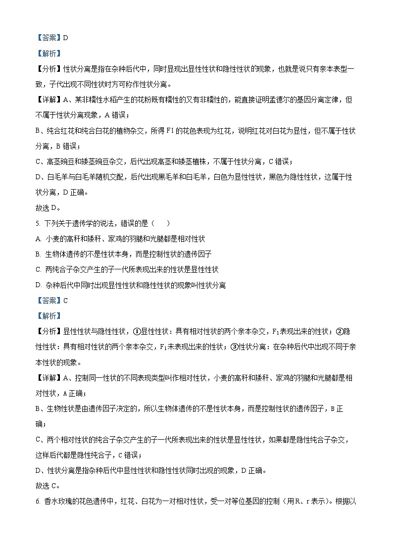 四川省成都市简阳实验学校2023-2024学年高一下学期3月月考生物试题 Word版含解析第3页