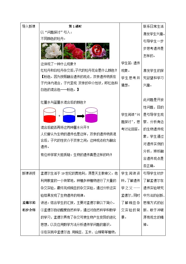 新教材同步备课2024春高中生物第1章遗传因子的发现1.1孟德尔的豌豆杂交实验一第1课时教案新人教版必修202