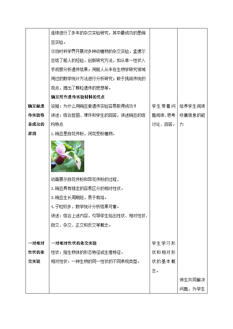 新教材同步备课2024春高中生物第1章遗传因子的发现1.1孟德尔的豌豆杂交实验一第1课时教案新人教版必修203