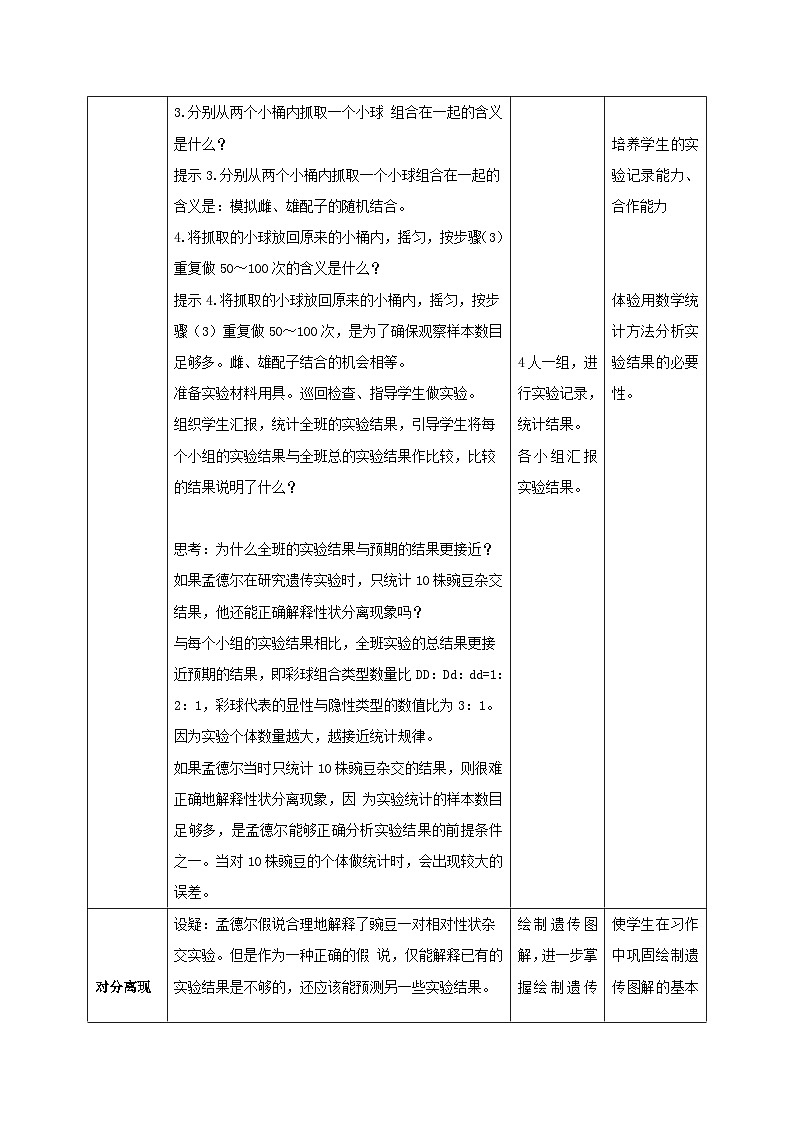 新教材同步备课2024春高中生物第1章遗传因子的发现1.1孟德尔的豌豆杂交实验一第2课时教案新人教版必修203