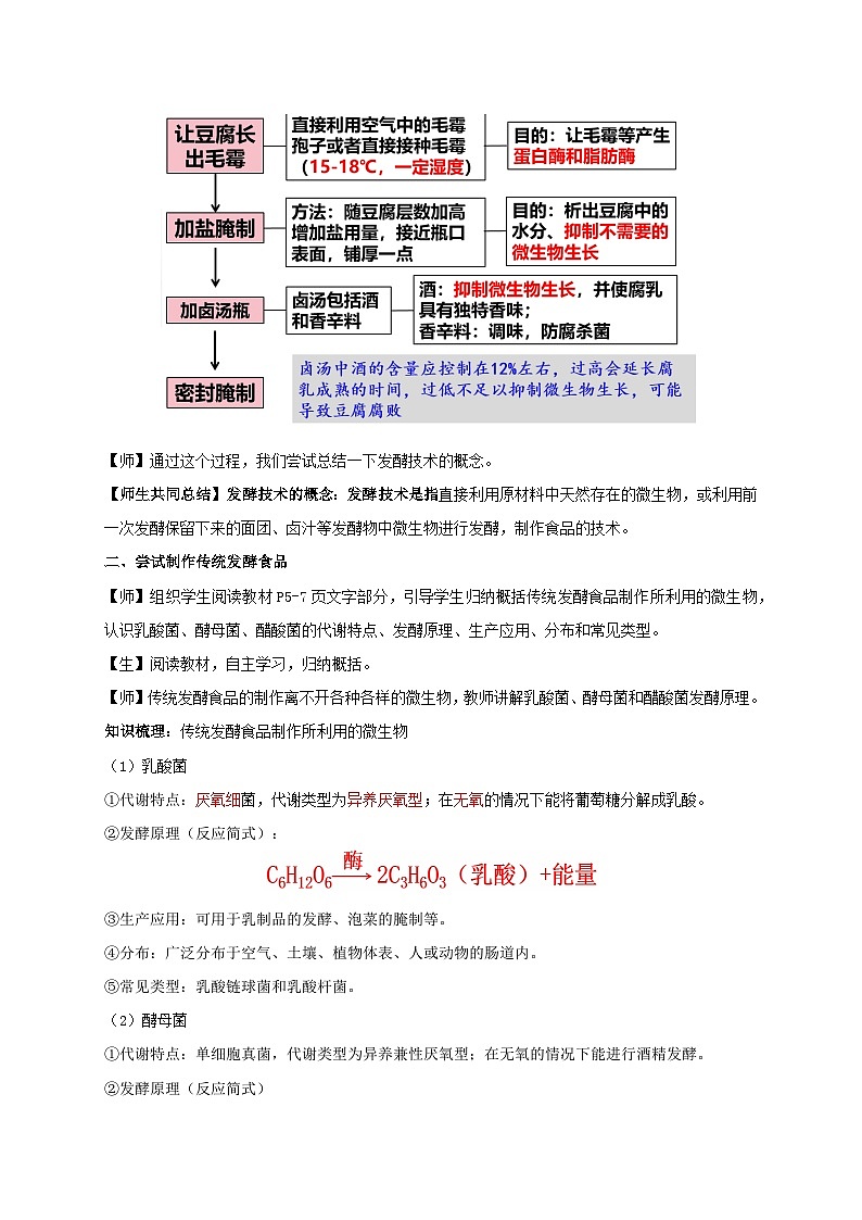 新教材同步备课2024春高中生物第1章发酵工程1.1传统发酵技术的应用教案新人教版选择性必修303