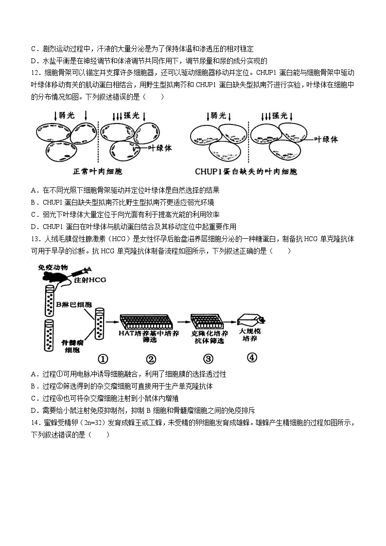 2024浙江省金丽衢十二校高三下学期3月第二次联考试题（二模）生物含答案第3页