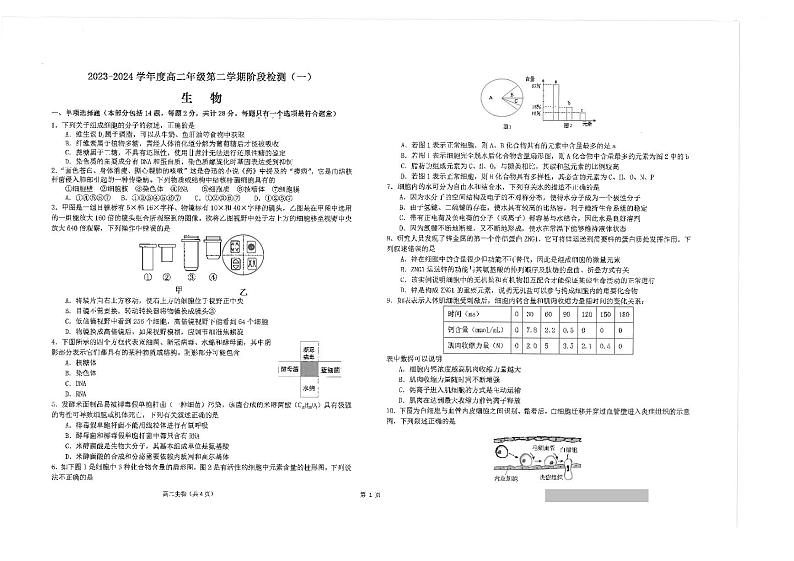 江苏省南通市海安高级中学2023-2024学年高二下学期第一次月考生物试题01