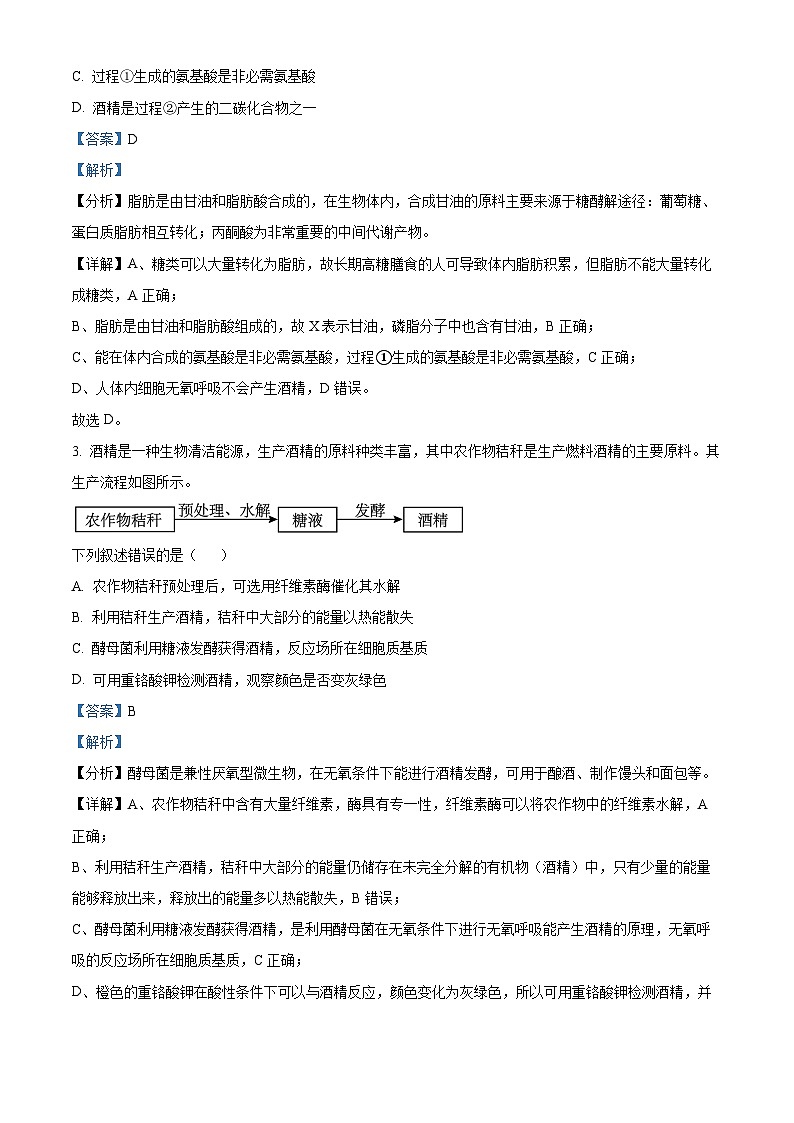 江西省鹰潭市2024届高三一模生物试卷（Word版附解析）02